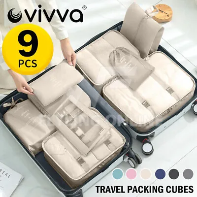 $20.14 • Buy 9PCS Packing Cubes Travel Pouches Luggage Organiser Clothes Suitcase Storage Bag
