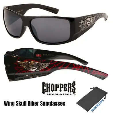 Men Choppers Hell Angel Wing Skull Wide Temple Motorcycle Biker Wrap Sunglasses  • $9.95