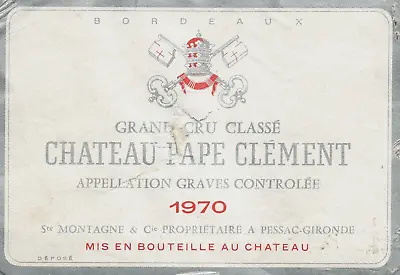 1970's-80's Chateau Pape Clement French Wine Label VTG 1970 Original A449 • $11.97