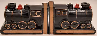 Vintage Train Engine Ceramic Bookends Japan Locomotive Railroad Hand Painted • £16.35