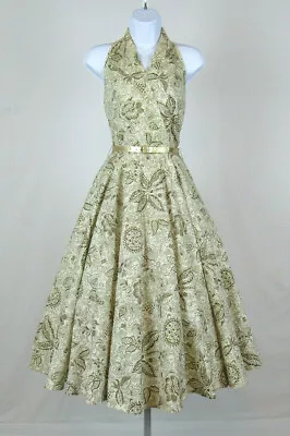 VTG 1950s 60s ADELE CALIFORNIA PAPER DRESS FLORAL PAISLEY DESIGNS GOLDEN BELT • $179.95