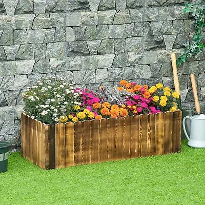 109L Raised Flower Bed Garden Pot Container Box Rectangular Planter Wood • £38.99