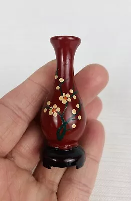 Vintage Miniature Asian Lacquerware Floral Vase With Stand Pedestal 2.5” • $10