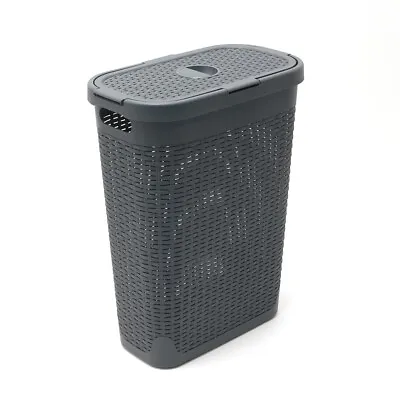 Addis Rattan 40 L Slim Laundry Clothes Wash Hamper Bin Charcoal Grey 517486ebay • £18.99