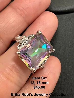 Fire Rainbow Mystic Topaz 12 16mm Gem Ring 6 7 8 9 10 .925 Sterling Silver • $45