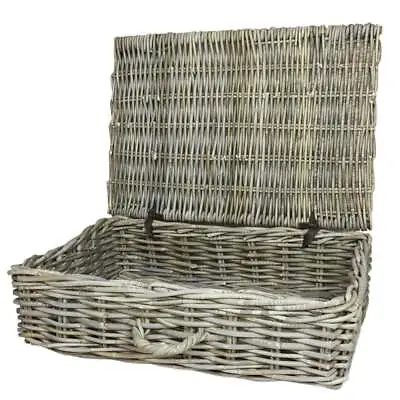 £71 • Buy Grey & Buff Rattan Wicker Under Bed Storage Basket Shallow Woven Willow Handle