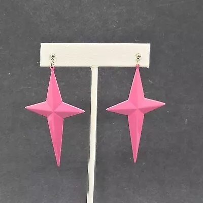 Vintage Pierced Earrings Magenta Hot Pink Enamel Statement  2.5  New Old Stock • $12