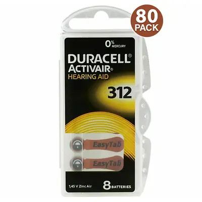 Duracell Size 312 Activair PR41 P312 Hearing Aid Batteries (80 Pack) • $27.96