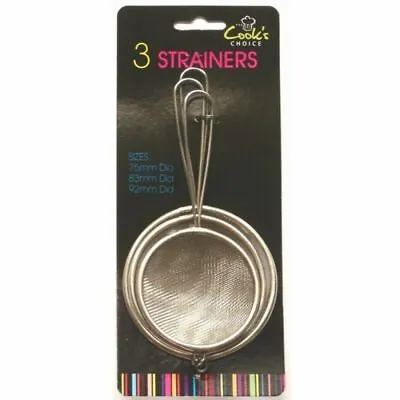 3 Stainless Steel Strainer Mesh Colander Sieve Kitchen Sifter Tea Filter Set UK • £4.95