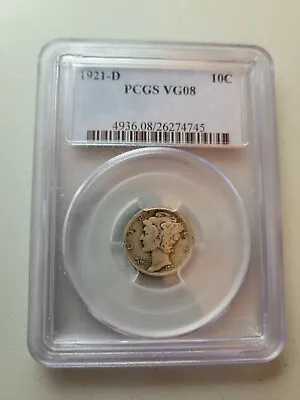 Rare Key 1921-D Mercury Dime PCGS Certified VG8 VG08 Old Silver Estate Set Coin • $149.99