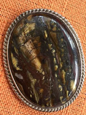 Vintage Ola Gorie Scottish Silver Brooch Banded Agate Gemstone OMG Makers Mark • £75