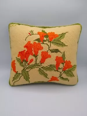 Vintage Handmade Needlepoint Floral Flower Pillow Decor 10 X11  Bright Cheerful • $22.94