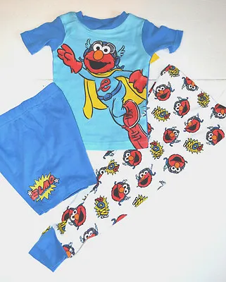 Sesame Street Elmo Toddler Boys Shorts Pants  3-Piece Pajamas Sizes 4T Sleepwear • $12.99