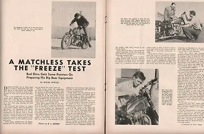 1952 Matchless Takes Freeze Test / Bud Ekins - 3-Page Vintage Motorcycle Article • $10.88