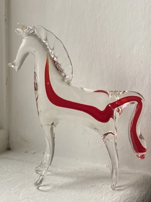 £24 • Buy Vintage Murano Sommerso Clear Red Glass Horse Italy Figurine
