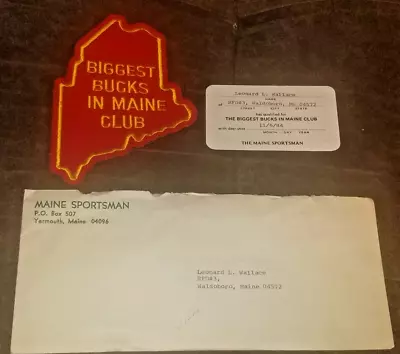 VINTAGE BIGGEST BUCKS IN MAINE CLUB PATCH.RED/YELLOW.1984 Club.W/ORIGINAL CARD • $56