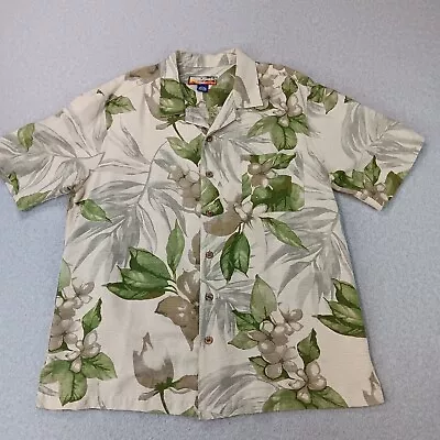 Havana Jack Cafe Shirt Men's Large Moss Green Tan Tropical Print 100% Silk • $18.69