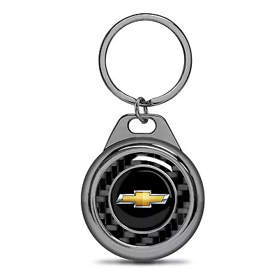 Chevrolet Golden Logo Carbon Fiber Gunmetal Roundel Metal Key Chain • $25.95