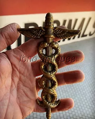 Vintage Cast Brass Caduceus Medical Symbol Physician Car Badge Rare Ornament • $195