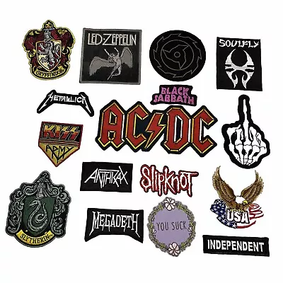 Lot Of 16 Iron On Patches Metallic Rock Bands Bundle Black Sabbath USA AC DC #35 • $32.20