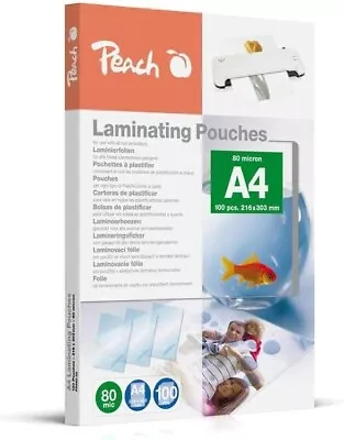 Peach Laminating Pouches A4 80 Mic Glossy PP580-02 Set Of 100 • £7.29