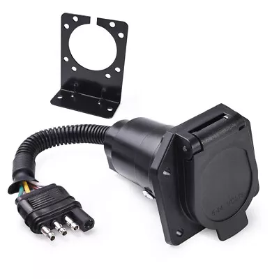 Trailer 4-Way Flat To 7-Way RV Adapter Plug Power Connector Mounting Bracket • $15.23