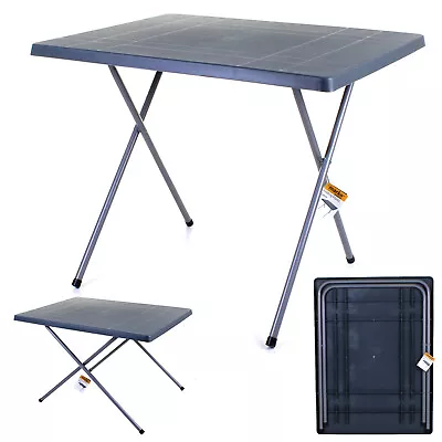 Large Folding Camping Picnic Outdoor Table Height Adjustable Grey Plastic Topped • £14.99