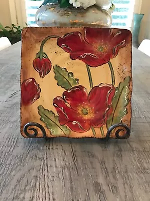 MAXCERA Poppy Splatter Square Plate  9” X 9”  Excellent Condition • $20