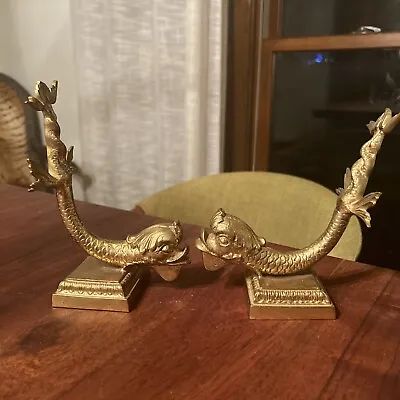 Solid Brass Carp Mermaid Bookends • $150