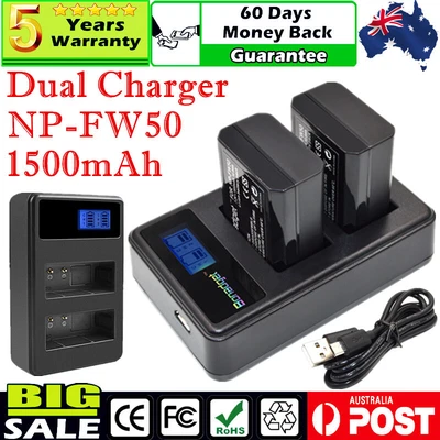 $30.99 • Buy 2x 1500mAh NP-FW50 Battery +USB LCD Dual Charger For Sony Alpha A7 A7R A7S A5000