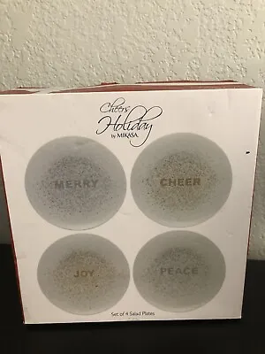 Porcelain Set Of 4 Cheers Holiday Confetti Salad Plates By Mikasa EUC In Box • $25.99