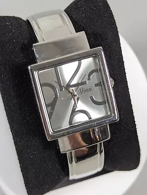 Vivani Silver Tone Dial Rectangle Case Hinge Open Cuff Bracelet Band Watch • $17.14