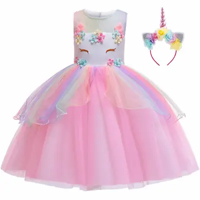 £15.95 • Buy UK Girls Unicorn Fancy Dress Party Costume W/ Rainbow Headband Kids Fancy Outfit