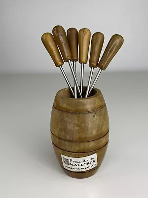 Vintage Retro Kitsch 60s Barware Wooden Olive Picks Mallorca Cuttlery Kitchen • £19