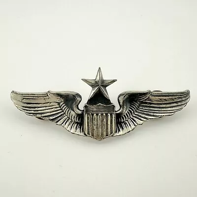 Vtg USAF Senior Pilot Wings Sterling Silver 3” Pinback Army Air Force Pin 12C • $44.90