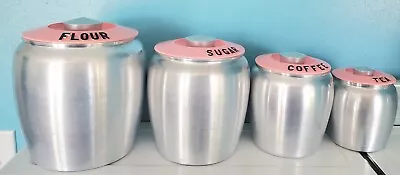 Vintage Kromex Pink Spun Aluminum Canister Set Flour Sugar Coffee Tea • $289