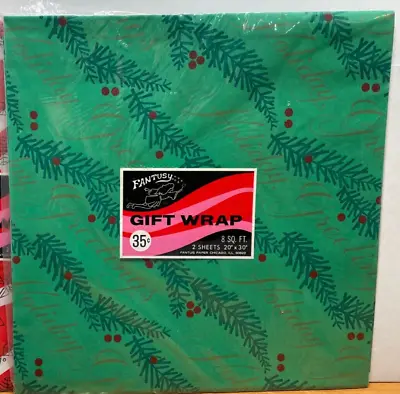 Vintage 60s/70s Christmas Wrapping Paper | 2 Flat Sheets 20” X 30” | Sealed NOS • $3