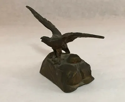 Antique Cast Metal Figural Eagle On Rock Spread Wings Statue Figure Paperweight • $79.95