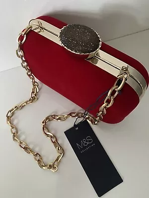 AUTOGRAPH M & S Velvet RED CLUTCH BAG Gold Chain Strap “BRAND NEW WITH TAGS” • £0.95