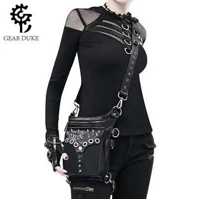 GEARDUKE Gothic Steampunk Leather Crossbody Shoulder Waist Chest Men Women Bag • $45