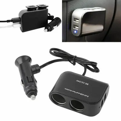 Car Cigarette Lighter Splitter 12V Socket USB 2 Way Plug Multi Charger Adapter • £5.89