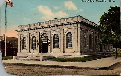 Postcard OH Massillon Ohio; Post Office    1914  NOTE DAMAGE ON POSTCARD  Ae • $3.35