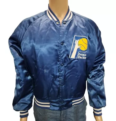 Vtg 1980s Indiana Pacers CHALK LINE Starter Style Spellout LOGO Jacket Men's L • $49