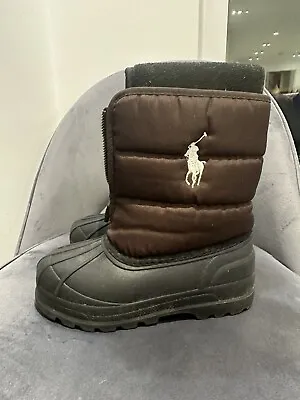 Ralph Lauren Boys Brown Black Logo Zip Up Warm Snow Boots Size Uk 13 • £12.99