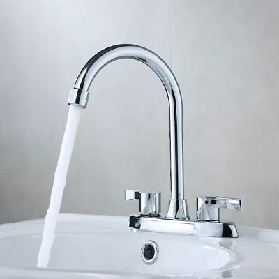 Versatile Double Handle Hot And Cold Basin Sink Mixer Tap For Wash Hand Basins • £22.99