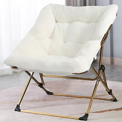 OAKHAM Comfy Lazy Saucer Chair Foldable Leathaire Lounge Chair For BedroomWhite • $30.59