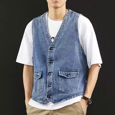 $26.90 • Buy New Spring/ Fall Men's Denim Vest Casual Loose Sleeveless Jacket Fashion Coat