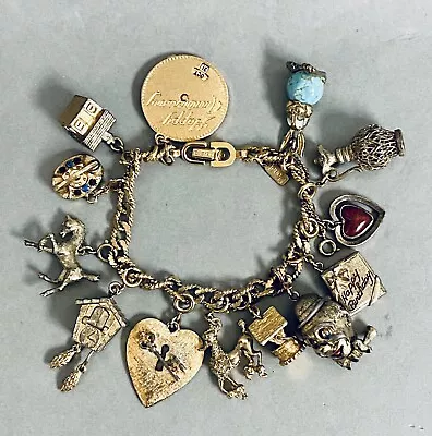 Vintage Monet Double Link Loaded Charm Bracelet 13 Figural Charms Signed • $129.99