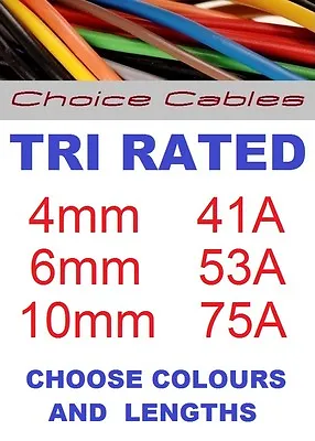 Tri Rated Cable 4.0mm 6.0mm 10mm Automotive Cable 240v Cable 12/24v Auto Amp • £9.35