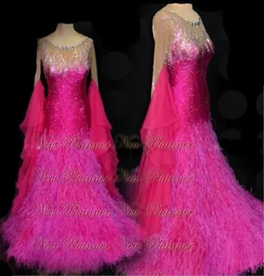 $863.99 • Buy B4560 Elegant Women Ballroom Tango Foxtrot Dance Gown US 8 Feather Red/ Nude